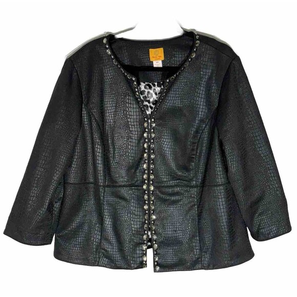Ruby Rd Womens Faux Alligator Blazer Size 18W Plus Cropped Jacket Embellished - Picture 1 of 14